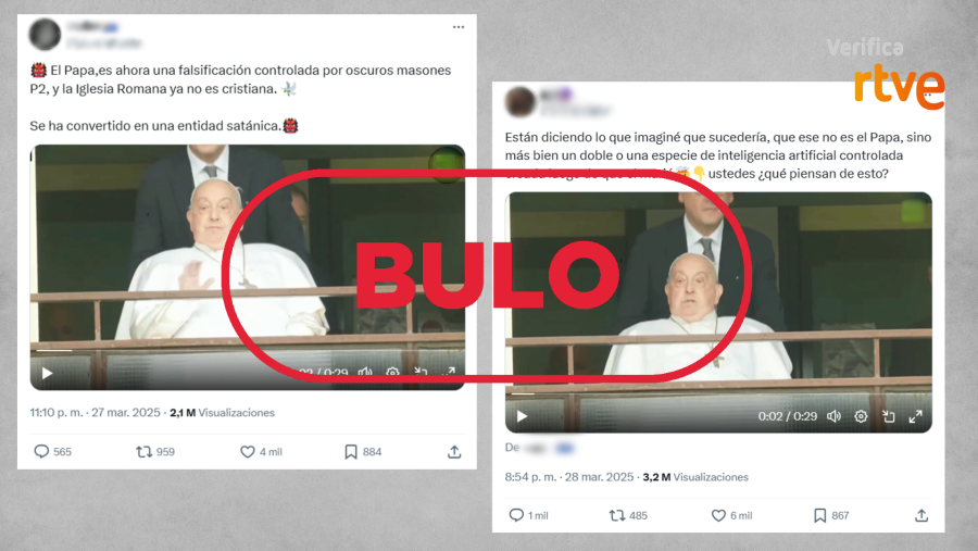 Mensajes que difunden el bulo de que la persona del vídeo es un doble del papa Francisco