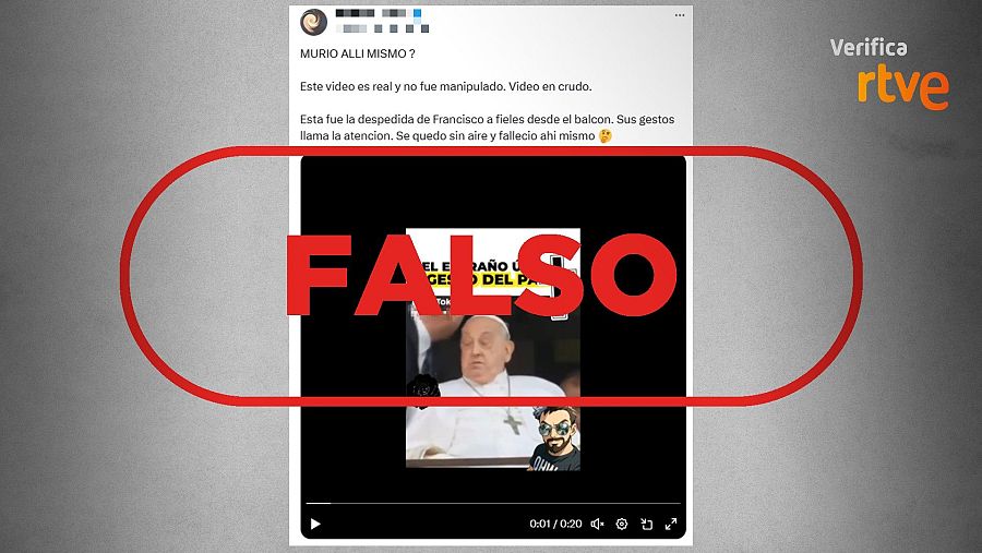 Mensaje falso que difunde un vídeo grabado un mes antes de la muerte del papa y afirma que muestra el momento de su fallecimiento