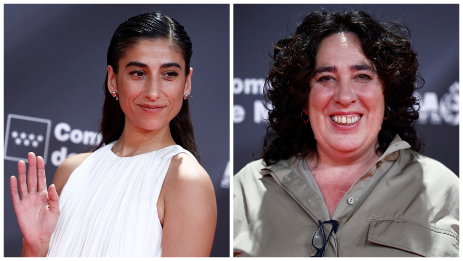 Dos mujeres, una con vestido blanco y otra con camisa beige, en una imagen dividida.  Ambas sonríen y parecen estar en un evento.