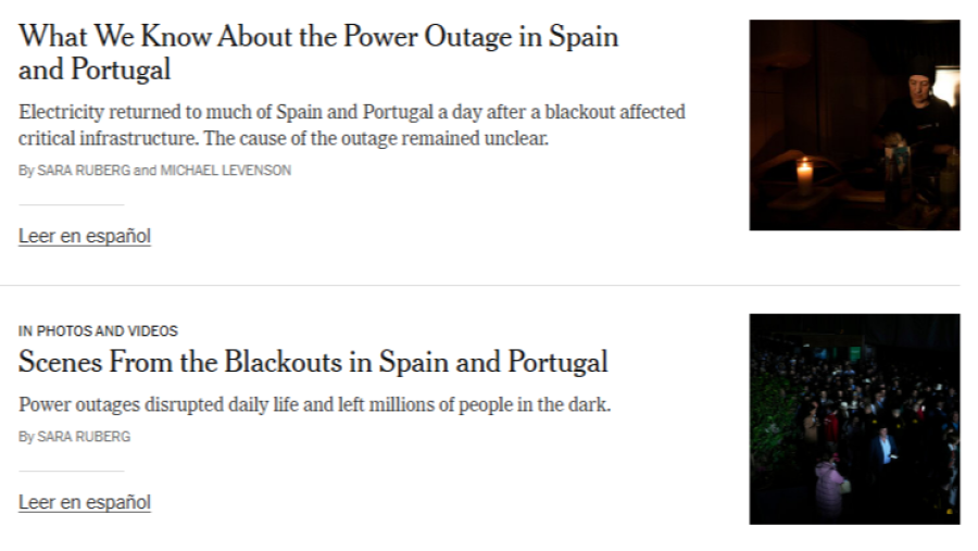 Así han contando los medios nacionales e internacionales el apagón de la península ibérica del 28 de abril