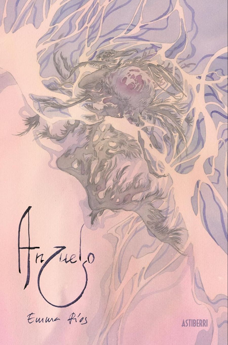 Abstracta ilustración en rosa y morado para la portada del cómic 