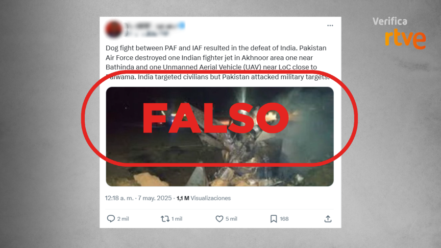 Mensaje de X que comparte una foto de 2021 como si correspondiera al reciente ataque indio