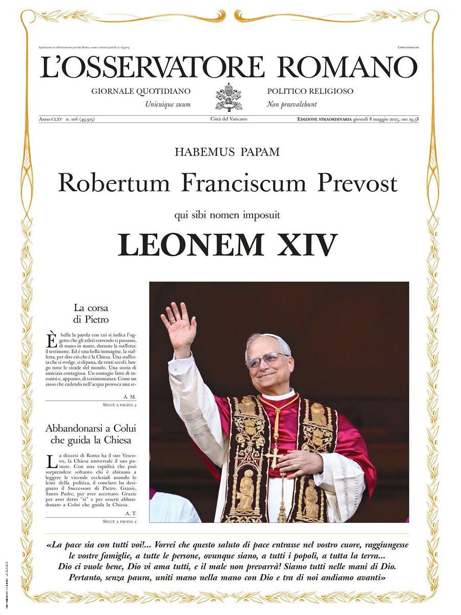 La portada de la edición especial del Periódico de la Santa Sede