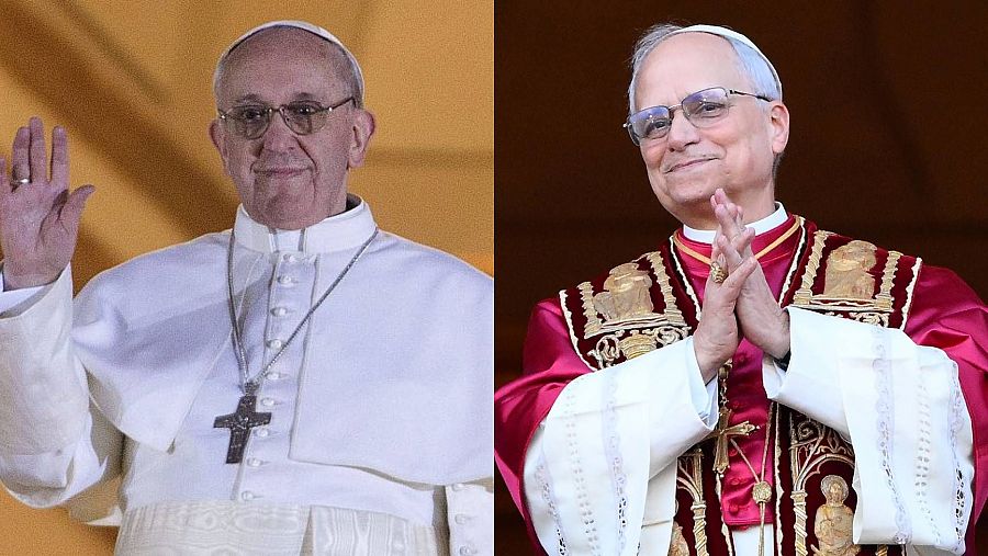 Los papas Francisco y León XIV