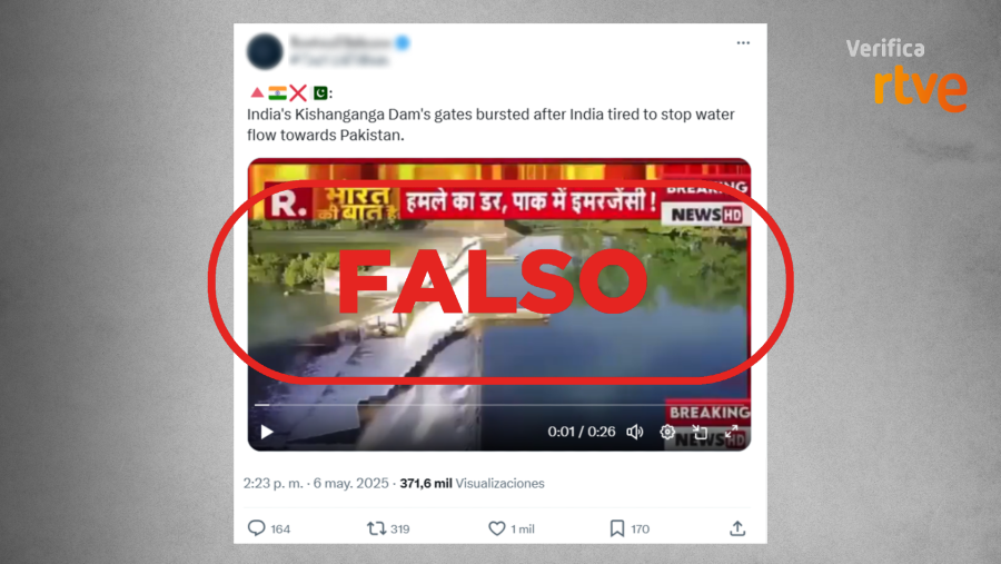 Mensaje de X que comparte un vídeo de una presa en Texas y lo presenta como una infraestructura de India