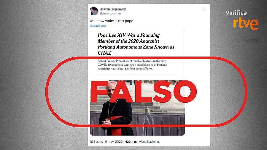 Mensaje que difunde una falsa publicación sobre el papa que suplanta a The New York Times