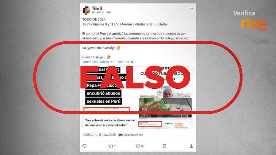 Mensaje de X que asegura que Prevost archivó las denuncias de abuso sexual