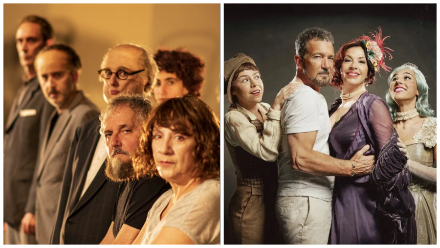 Dos elencos teatrales, con vestuarios contrastantes,  representando las obras '1936' y 'Gypsy', nominadas a los Premios Talía.