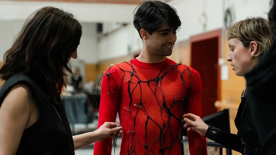 Instalación de los sensores sobre el cuerpo de un bailarín