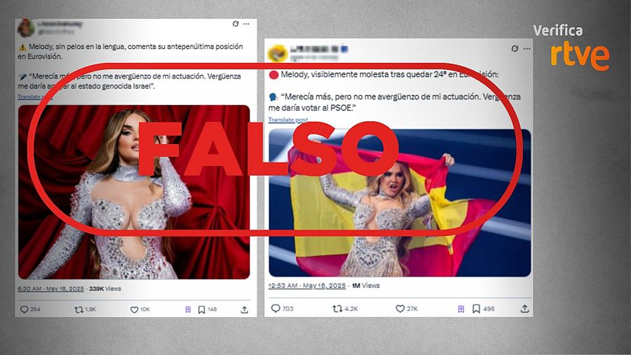 Mensajes falsos en los que atribuyen a Melody declaraciones que no ha pronunciado