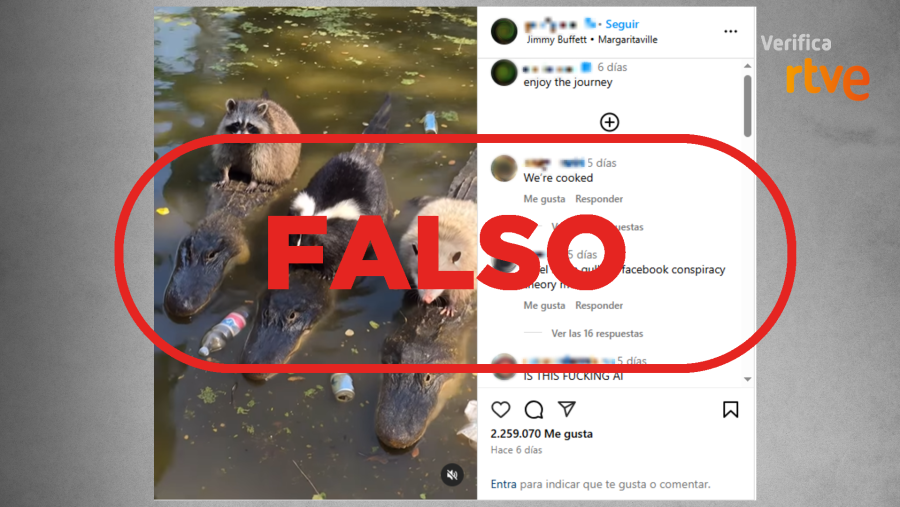 Tres cocodrilos con animales encima; imagen manipulada con la palabra 