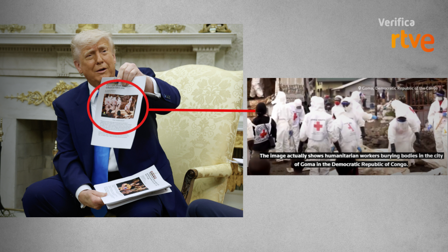 Montaje con una imagen de Trump y una captura del vídeo de Reuters.