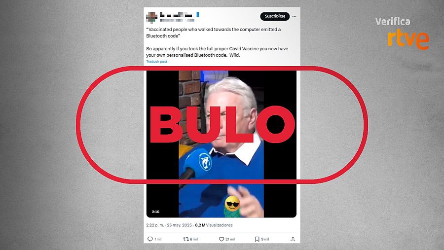 Mensaje que difunde el bulo de que las vacunas contienen códigos bluetooth