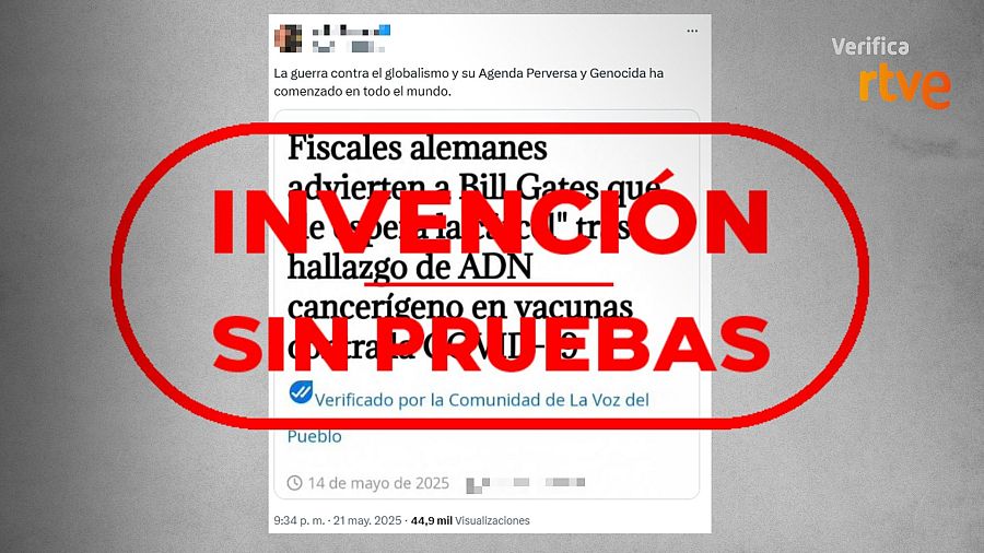 Mensaje que afirma sin pruebas que a Bill Gates le espera la cárcel por las vacunas