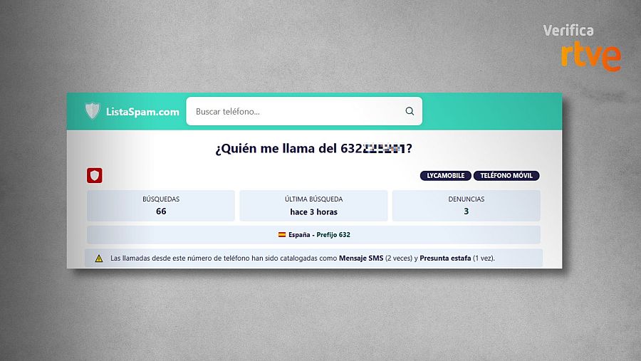 Resultado que ofrece la plataforma ListaSpam sobre este mensaje fraudulento