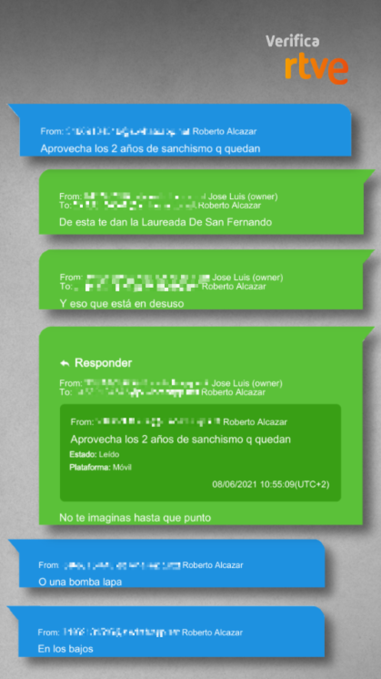 Intercambio de mensajes en los que se habla de “bomba lapa”