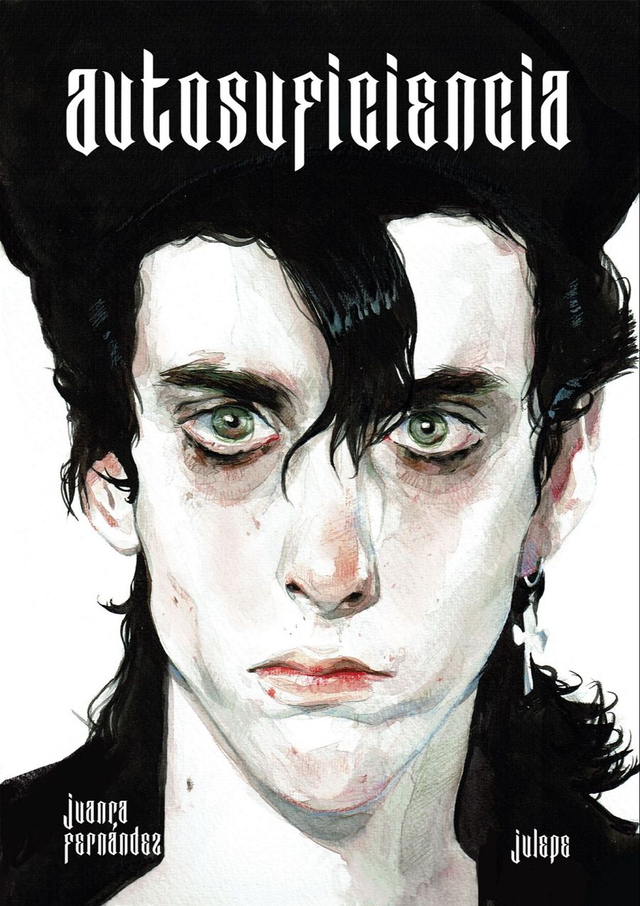 Portada de cómic con retrato de persona pálida, cabello oscuro y ojos verdes; expresión seria. Créditos a Juanca Fernández (texto) y Julepe (ilustración).