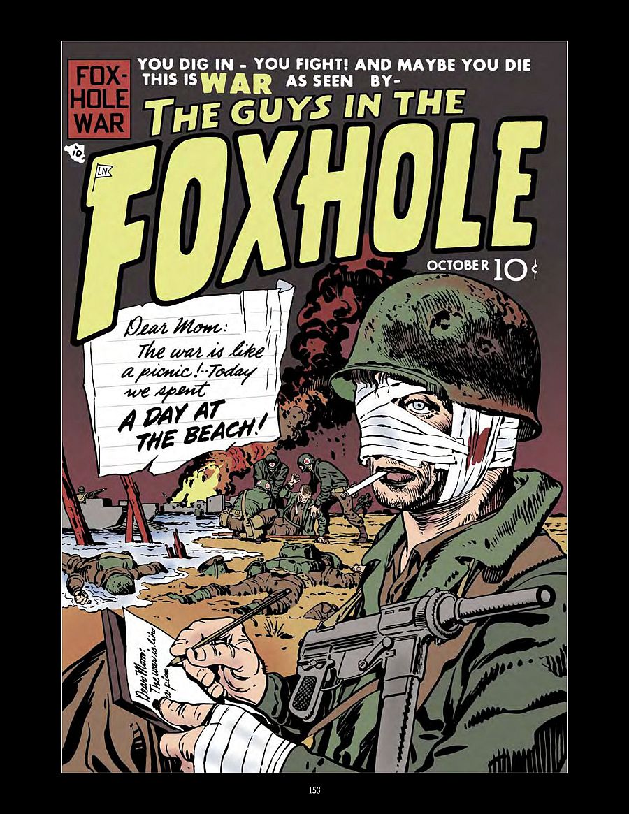 Portada de cómic: soldado herido escribe carta irónica sobre la guerra; contraste entre la batalla en el fondo y el mensaje optimista. Octubre, 10 centavos.