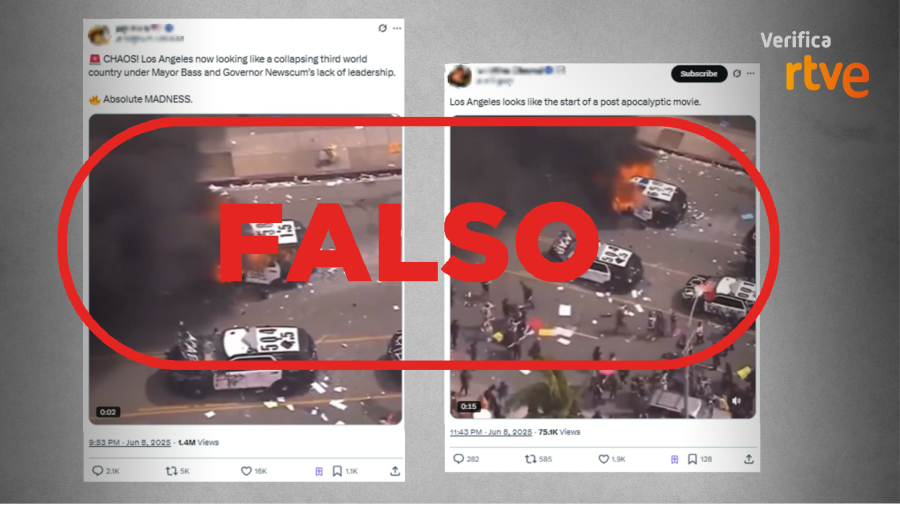 Mensajes que difunden un vídeo de una manifestación como si fueran protestas contra redadas en Los Ángeles