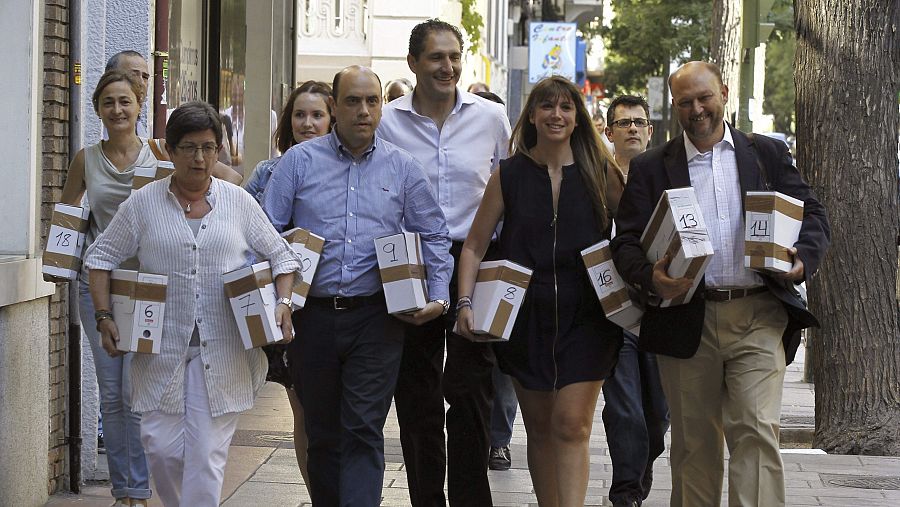 Varios miembros del equipo de Pedro Sánchez, entonces candidato a secretario general del PSOE (2014)