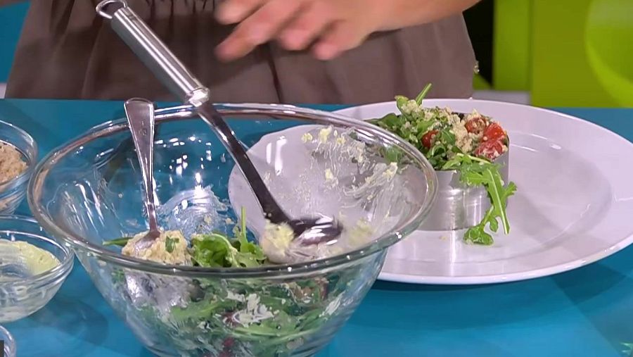 Timbal amb quinoa i bròquil