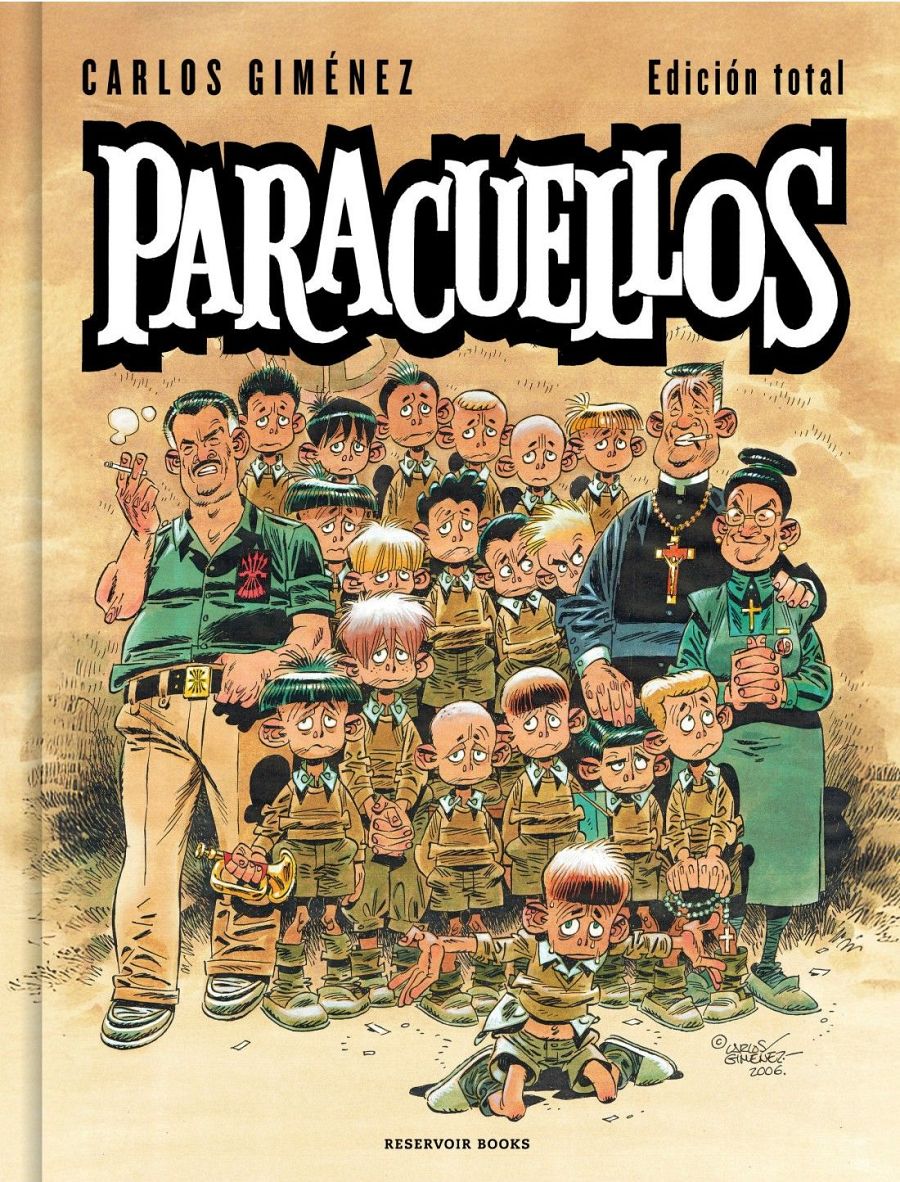 Portada de cómic con ilustración de niños uniformados y adultos; título 'PARACUELLOS. Edición total'; firma de Carlos Giménez y año 2006.