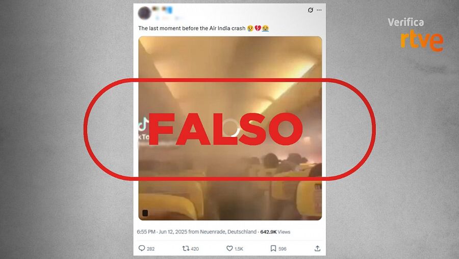 Mensaje de X que difunde un vídeo de un accidente aéreo de 2020 y lo presenta como el siniestro registrado en India este 12 de junio