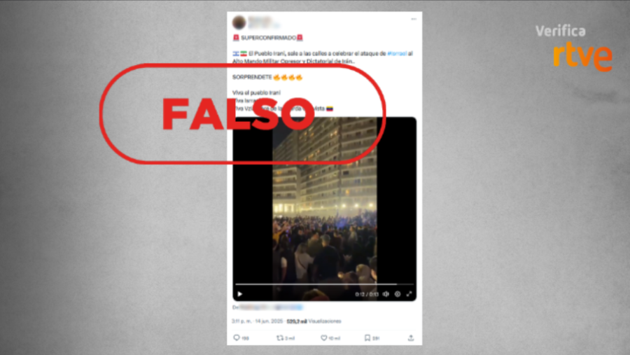 Publicación que difunde la falsa idea de que este vídeo muestra a iraníes celebrando el ataque de Israel sobre su territorio