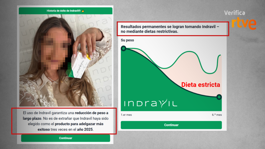Captura de la página web que promete una reducción de peso a largo plazo mediante el uso de ‘Indravil’