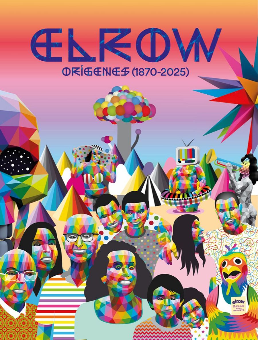 Vibrante portada de cómic con estilo poligonal; personajes con sombrero, trompeta y televisor; fondo geométrico abstracto.