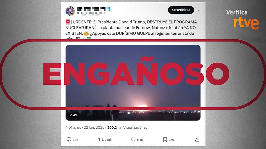 Mensaje que difunde un vídeo antiguo y lo relaciona con el reciente ataque de Estados Unidos a las plantas nucleares en Irán