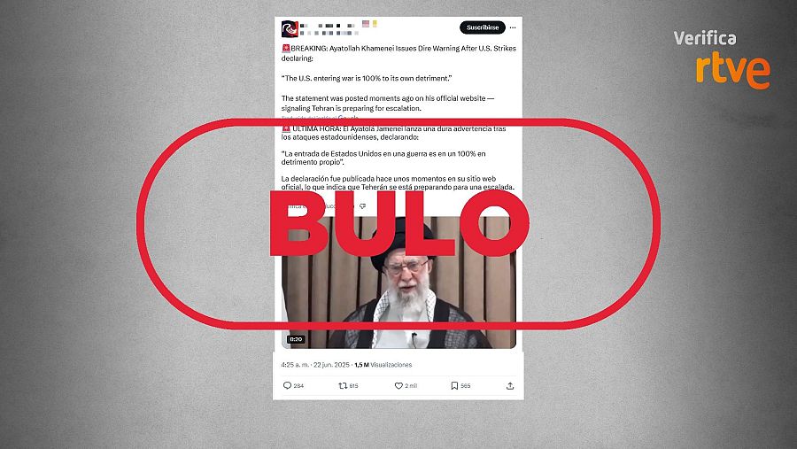 Mensaje que difunde un vídeo descontextualizado de Ali Jameneí