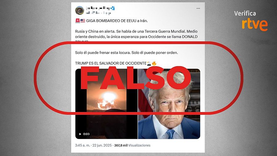 Mensaje que difunde un vídeo registrado en Siria como si fuera Irán