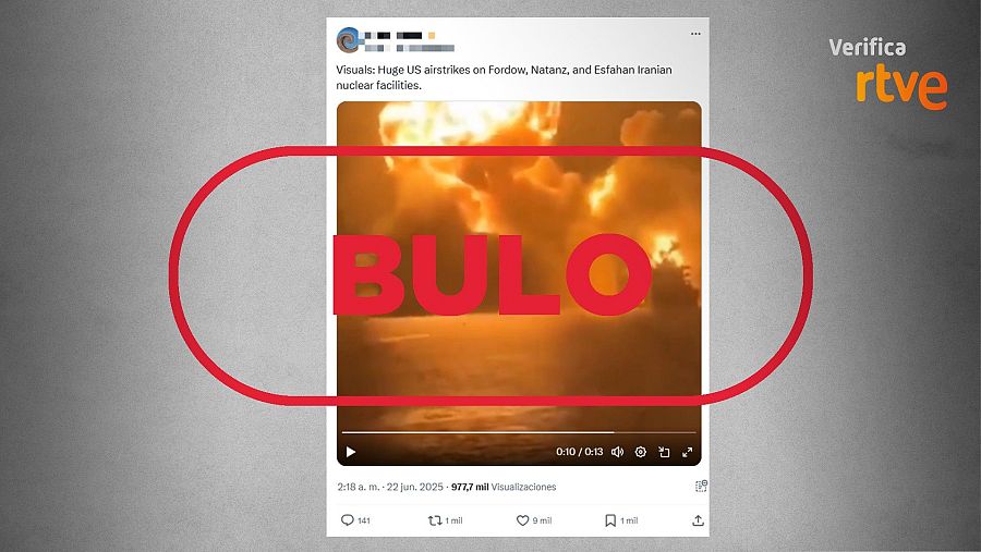 Mensaje que difunde un vídeo en Yemen como si fuera el bombardeo a centros nucleares iraníes