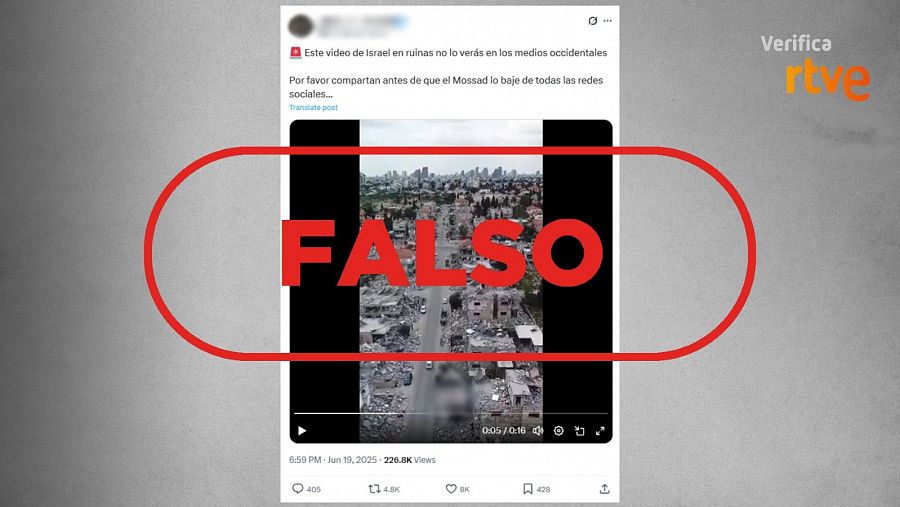 Mensaje que difunde una creación digital como si fuera un contenido real de Israel