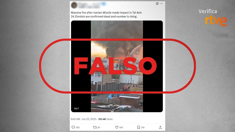 Mensaje que comparte un vídeo grabado en Inglaterra y lo presentan como si fuera en Tel Aviv (Israel)