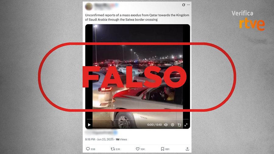 Mensaje que comparte una grabación antigua y la presenta como un éxodo desde Catar hacia Arabia Saudí