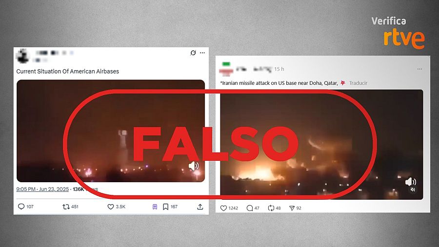 Mensajes que difunden un vídeo de 2003 en Bagdad como si fuera el ataque de Irán a bases de EE.UU. en Catar