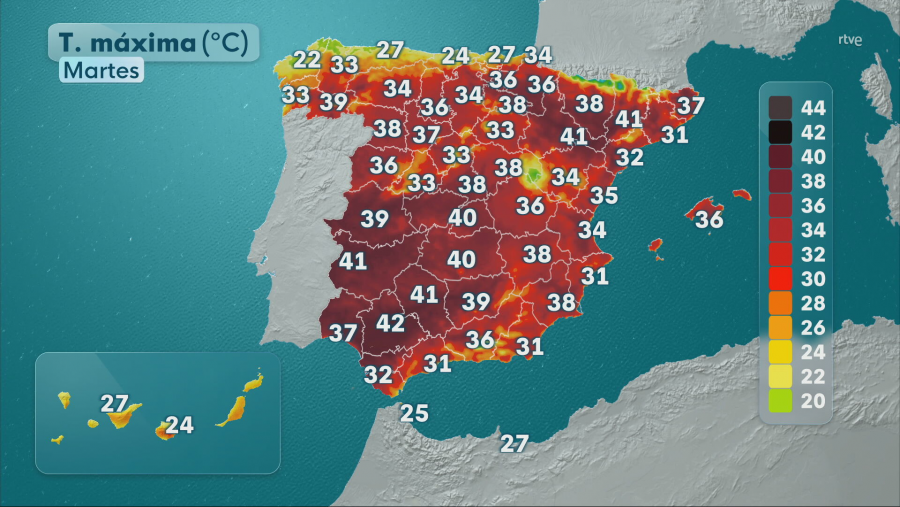 Pronóstico de las temperaturas máximas este martes para la Península e islas