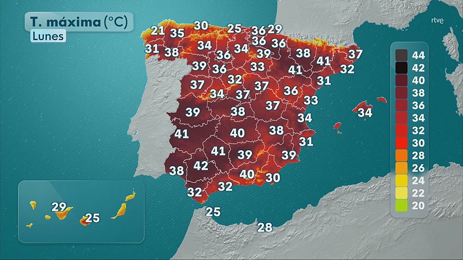 Pronóstico de temperaturas máximas este martes para la Península e islas