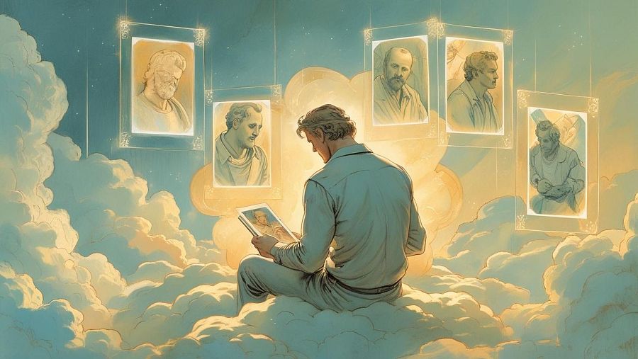 Revisió de la seva vida durant una ECM. Generada amb IA