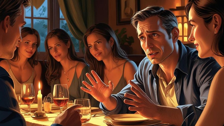 Un dia durant un sopar va explicar als amics la seva experiència propera a la mort. Generada amb IA