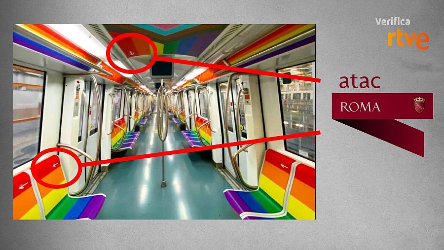 Logo del tren representa el servicio de transporte público en Roma