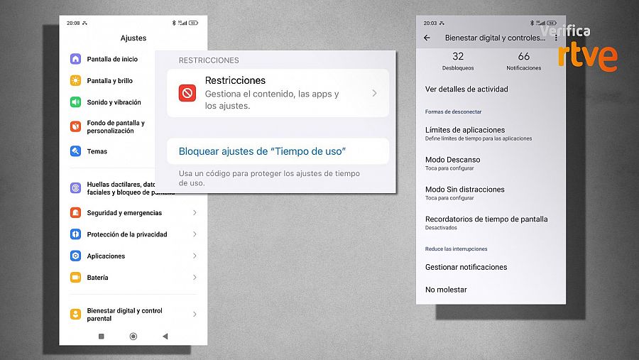 Imágenes de móvil de los ajustes que permiten los teléfonos