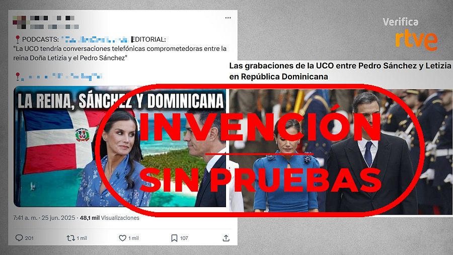 Publicación de X que afirma sin pruebas que existe una grabación de la UCO entre la reina Letizia y el presidente del Gobierno