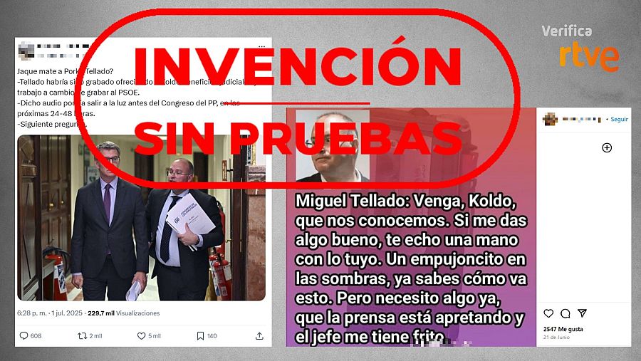 Mensaje que difunde sin pruebas la existencia de un supuesto audio de Miguel Tellado.