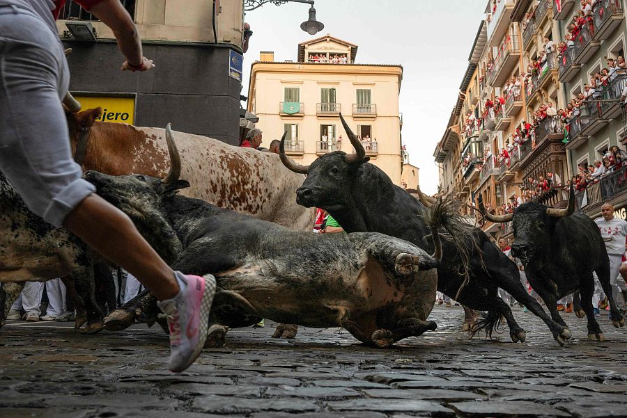 San Fermín 2025: los toros de Cebada Gago han hecho gala de su velocidad y peligrosidad