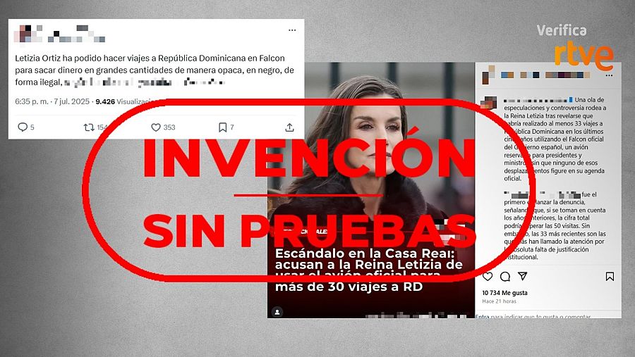 Mensajes que difunden la falsa idea de que la reina ha viajado en Falcon a República Dominicana para sacar dinero “en negro”