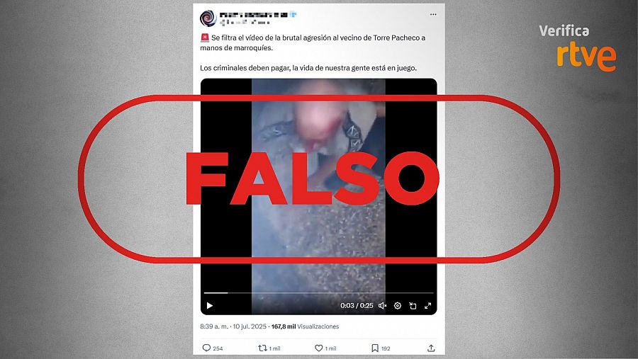 Mensajes que difunden un vídeo descontextualizado como si correspondiera a la agresión en Torre Pacheco