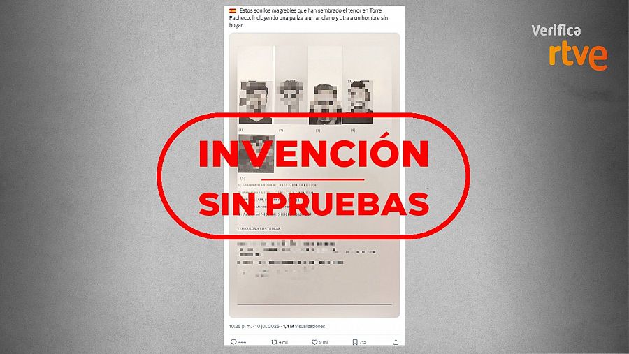 Mensaje que difunde una imagen y afirma sin pruebas que las personas que aparecen en ella son los agresores de Torre Pacheco